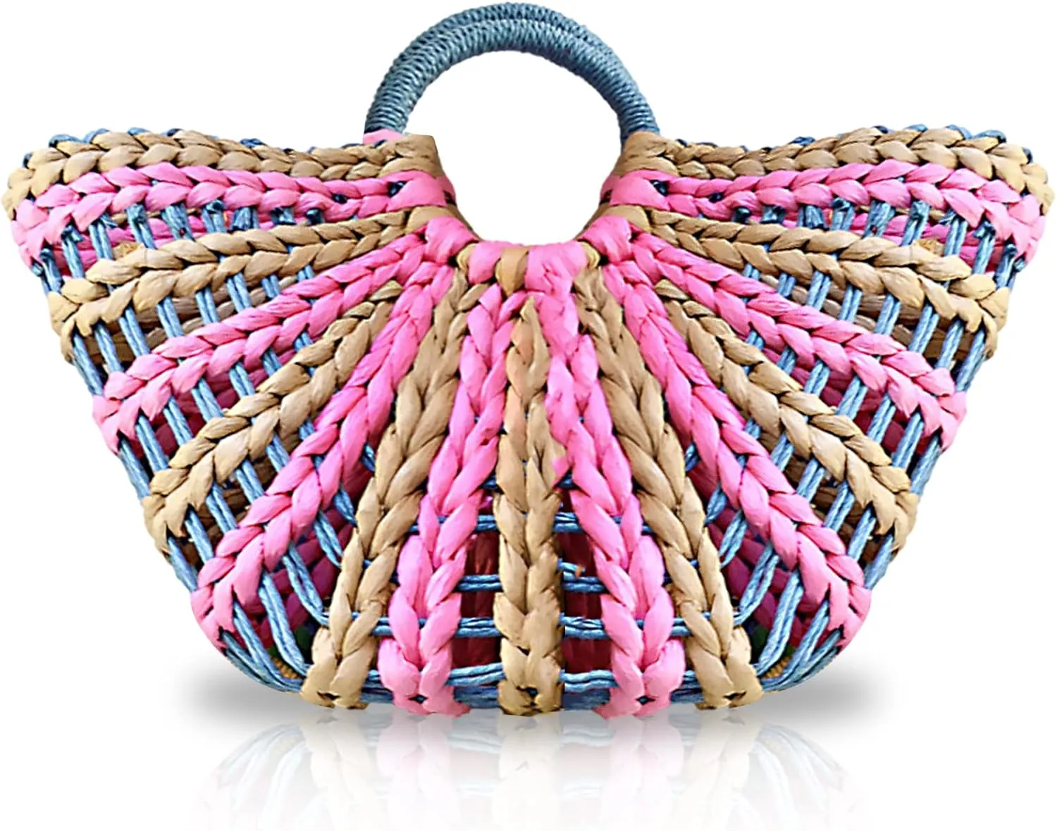 Beach Bag for Women, Summer Straw Bag, Handwoven Half Circle Color Handbag, Cutout Design with Unlined, Large Handbag Bag Suitable for Travel Work Party (Purple)