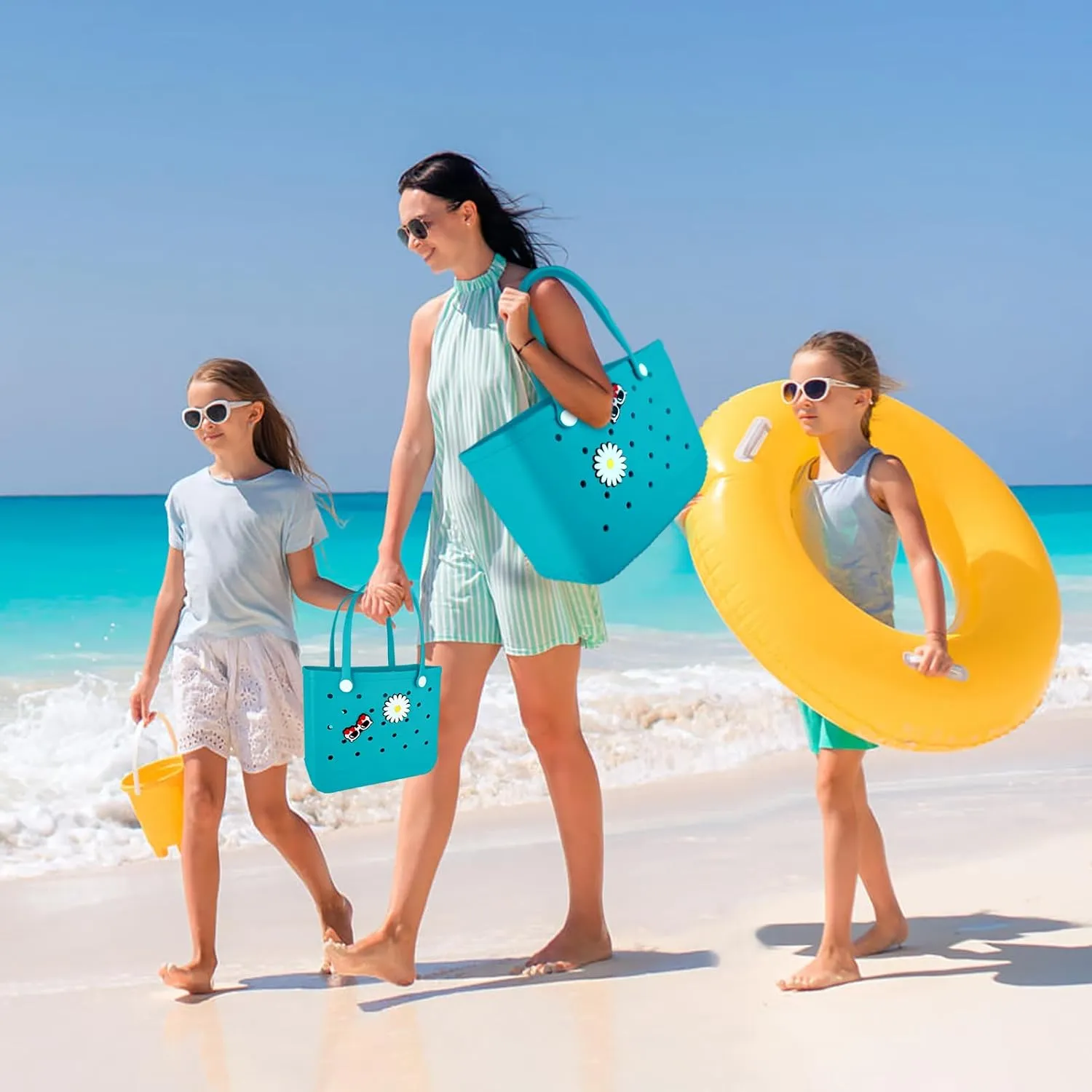 Beach Bag Rubber Tote Bag - Extra Large Handbag with Charms Waterproof Lightweight Travel Purses for Pool Boat