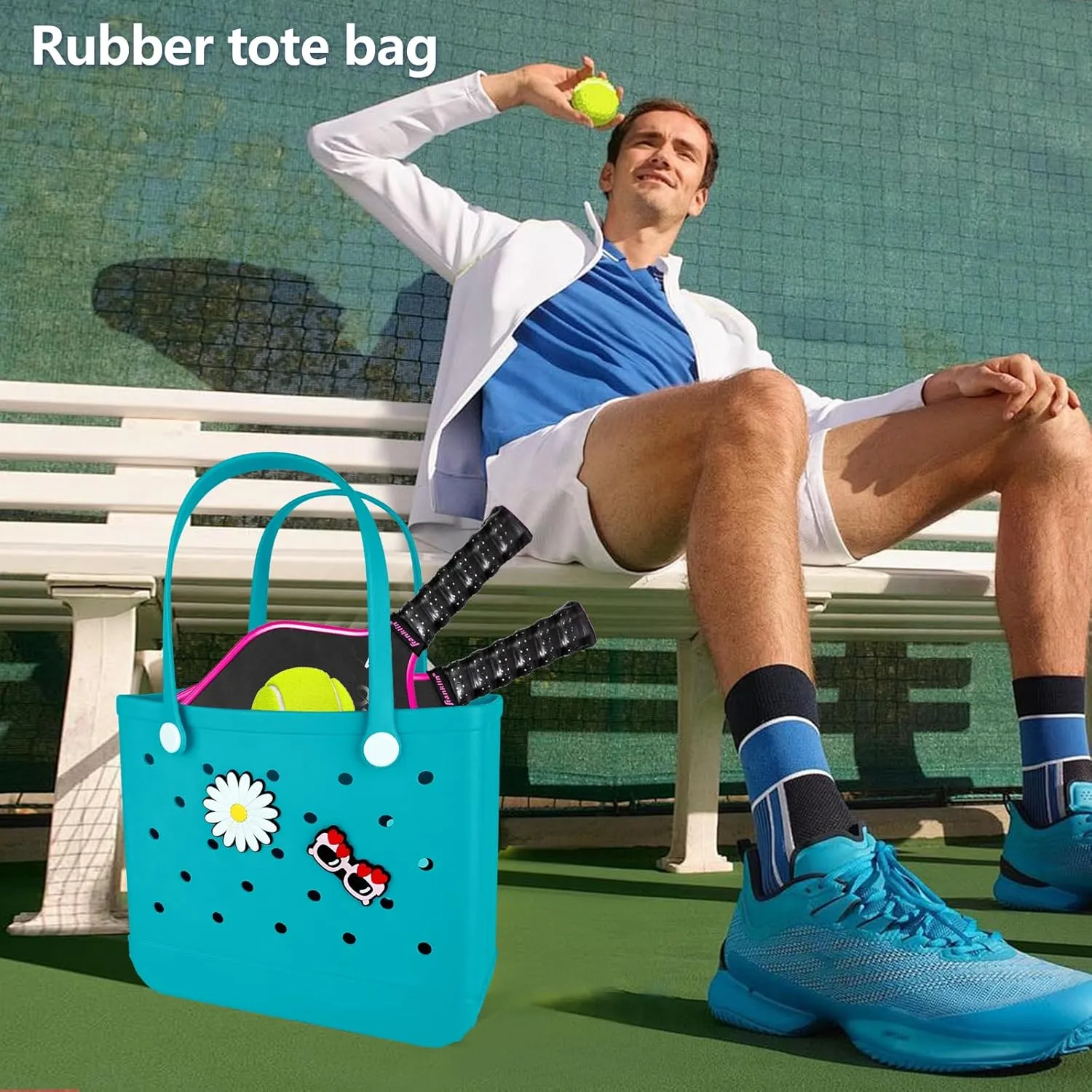 Beach Bag Rubber Tote Bag - Extra Large Handbag with Charms Waterproof Lightweight Travel Purses for Pool Boat