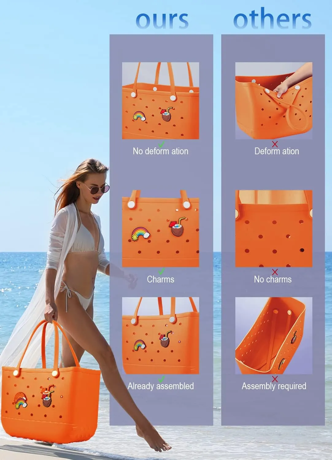 Beach Bag Rubber Tote Bag - Waterproof Travel Bag for Women Washable Tote Bag Handbag for Sports Beach Market Pool