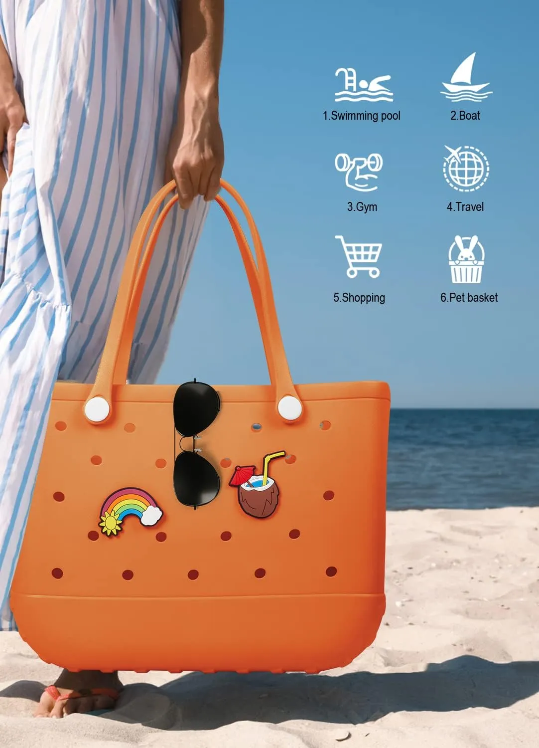 Beach Bag Rubber Tote Bag - Waterproof Travel Bag for Women Washable Tote Bag Handbag for Sports Beach Market Pool