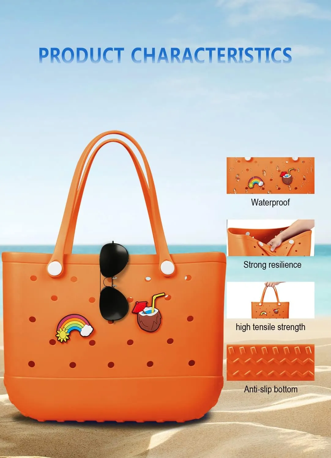 Beach Bag Rubber Tote Bag - Waterproof Travel Bag for Women Washable Tote Bag Handbag for Sports Beach Market Pool