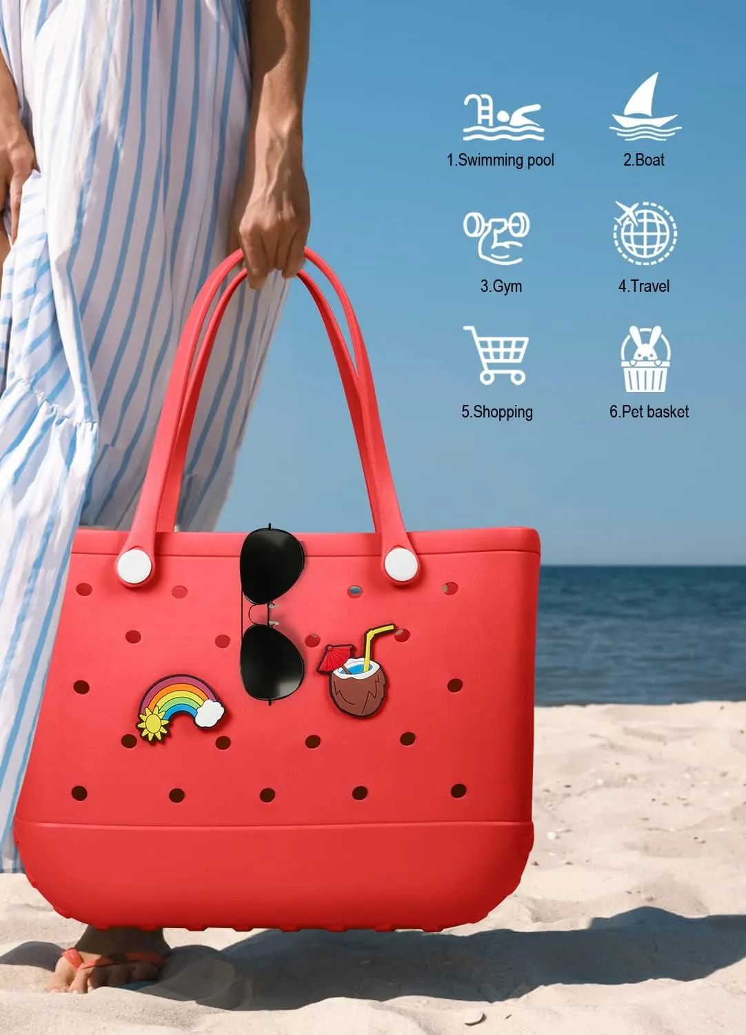 Beach Bag Rubber Tote Bag - Waterproof Travel Bag for Women Washable Tote Bag Handbag for Sports Beach Market Pool