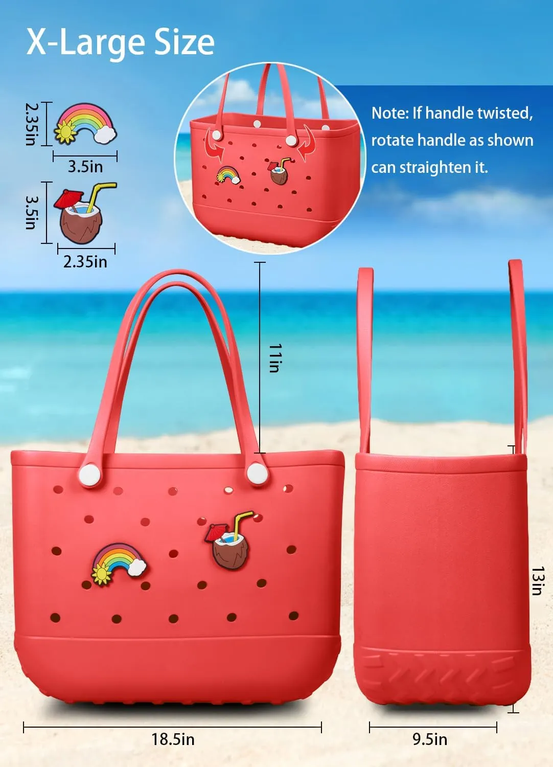 Beach Bag Rubber Tote Bag - Waterproof Travel Bag for Women Washable Tote Bag Handbag for Sports Beach Market Pool