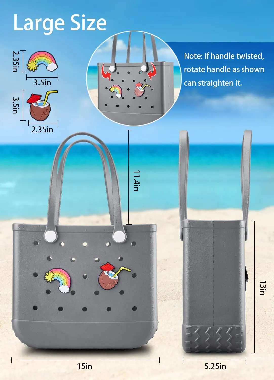 Beach Bag Rubber Tote Bag - Waterproof Travel Bag for Women Washable Tote Bag Handbag for Sports Beach Market Pool