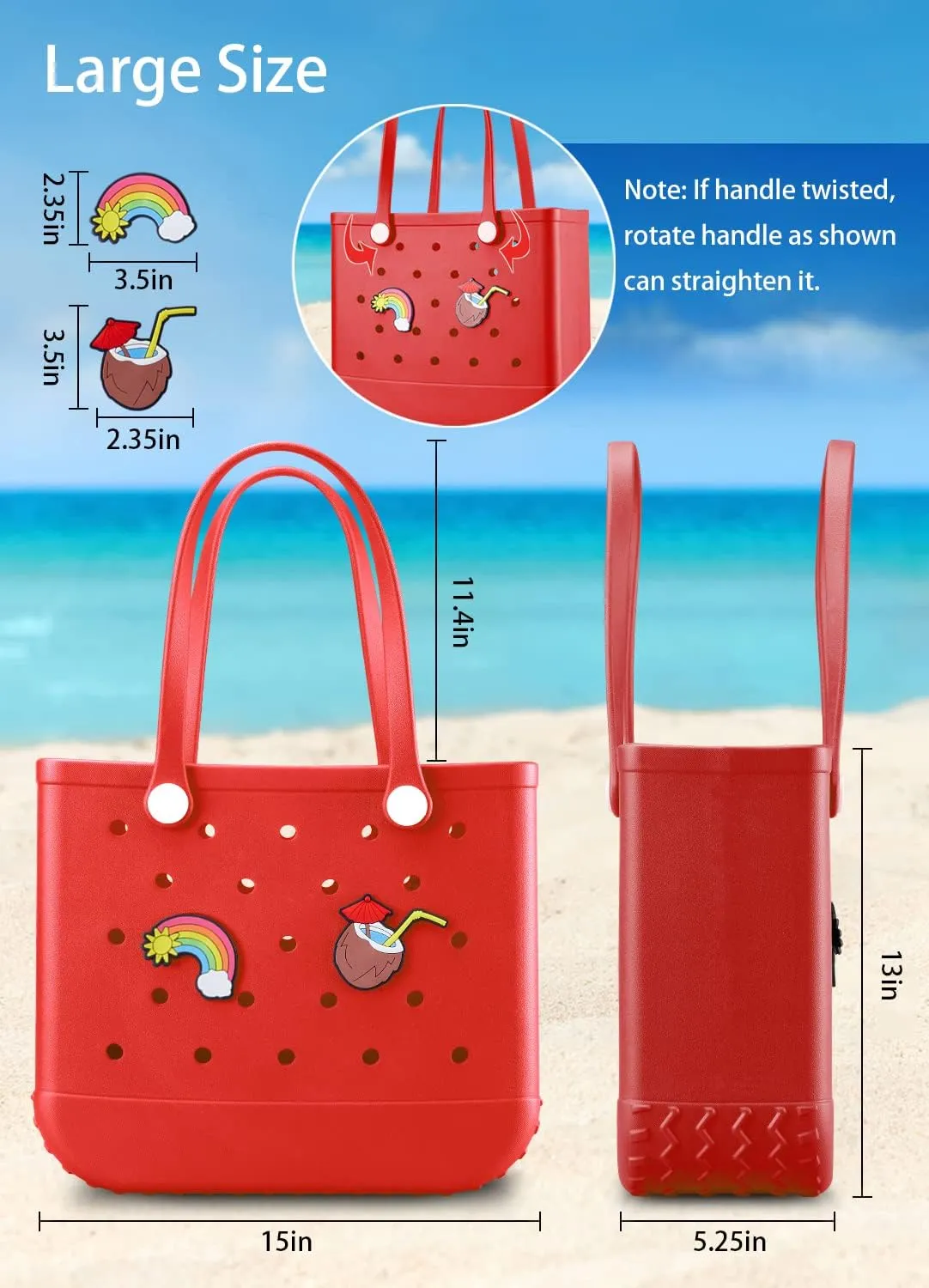 Beach Bag Rubber Tote Bag - Waterproof Travel Bag for Women Washable Tote Bag Handbag for Sports Beach Market Pool