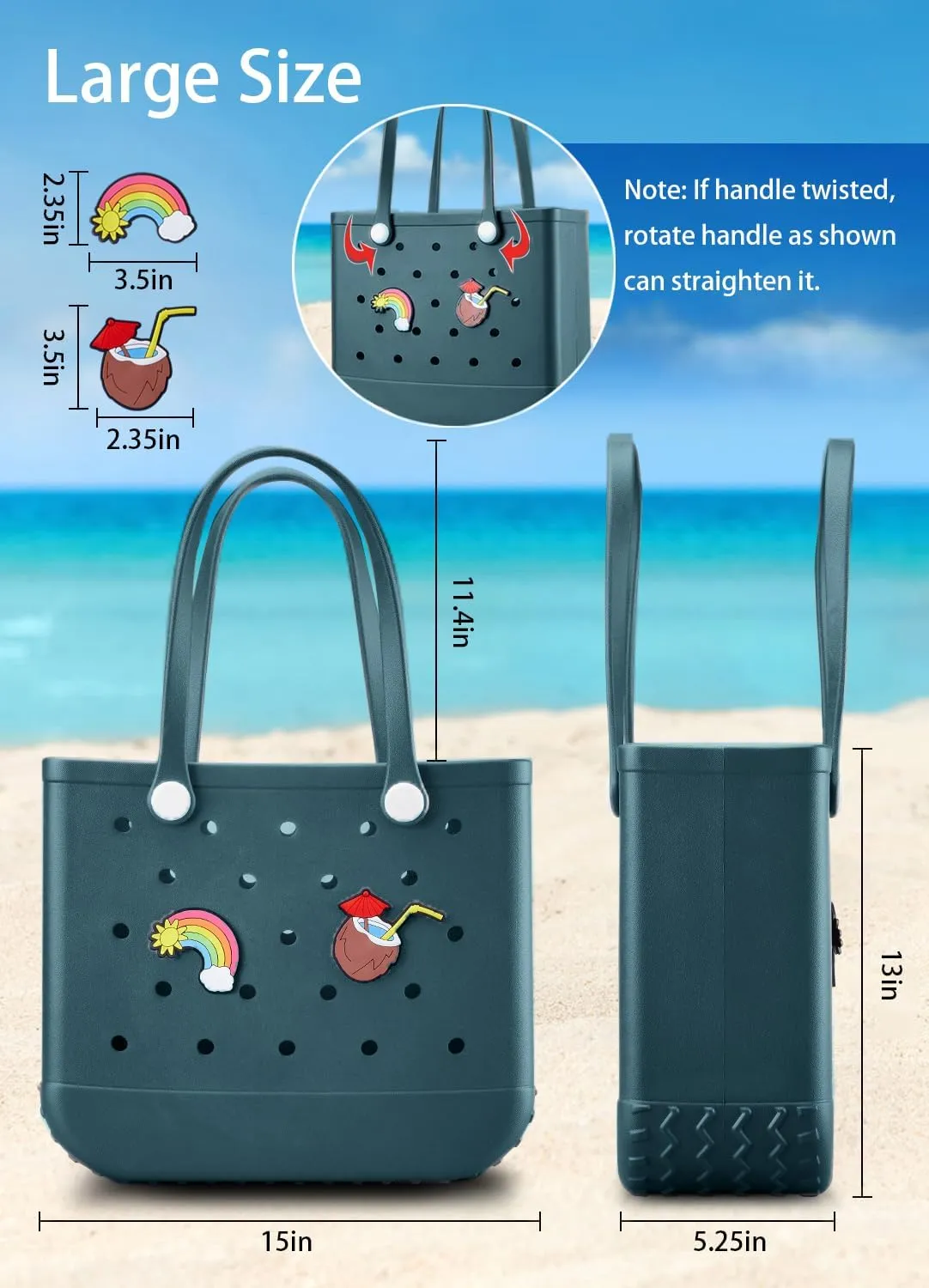 Beach Bag Rubber Tote Bag - Waterproof Travel Bag for Women Washable Tote Bag Handbag for Sports Beach Market Pool