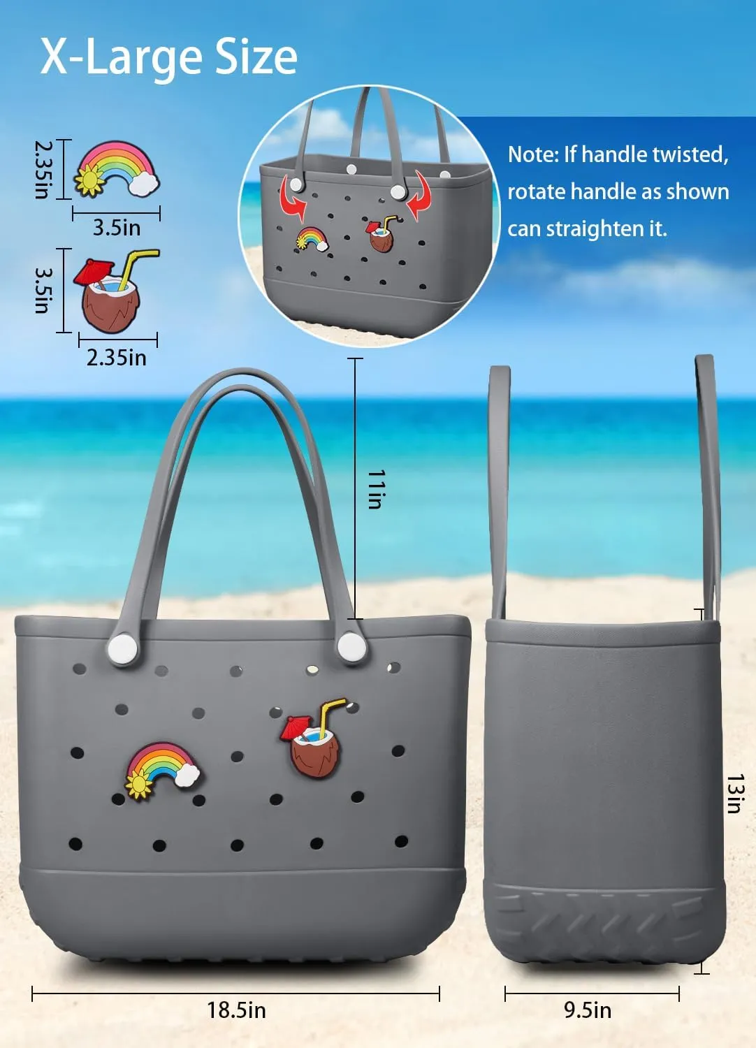 Beach Bag Rubber Tote Bag - Waterproof Travel Bag for Women Washable Tote Bag Handbag for Sports Beach Market Pool