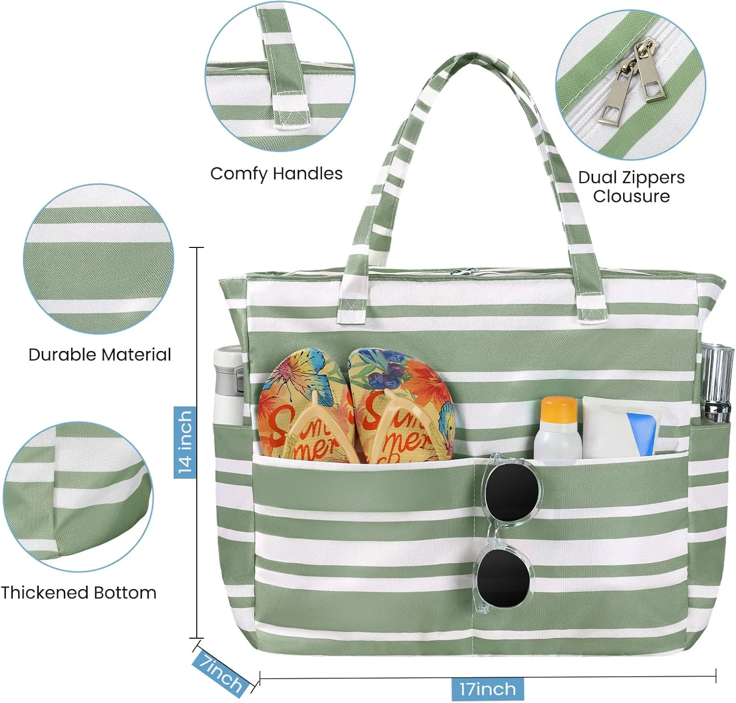 Beach Bags for Women Waterproof Sandproof Women Tote Bag, Large Beach Bag with Zipper for Gym Travel Vocation
