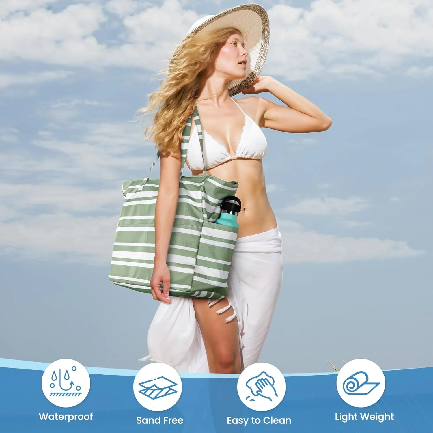 Beach Bags for Women Waterproof Sandproof Women Tote Bag, Large Beach Bag with Zipper for Gym Travel Vocation