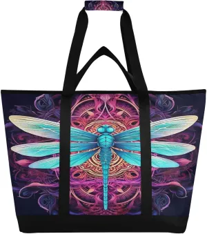 Beautiful Dragonfly Reusable Insulated Lunchbox Cooler Bag, Leakproof Kitchen Grocery Bag Collapsible Portable Cooler Tote Bag for Picnic, Camping, Office, Travel