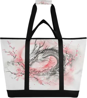 Beautiful Japanese Dragon Reusable Insulated Lunchbox Cooler Bag, Leakproof Kitchen Grocery Bag Collapsible Portable Cooler Tote Bag for Picnic, Camping, Office, Travel