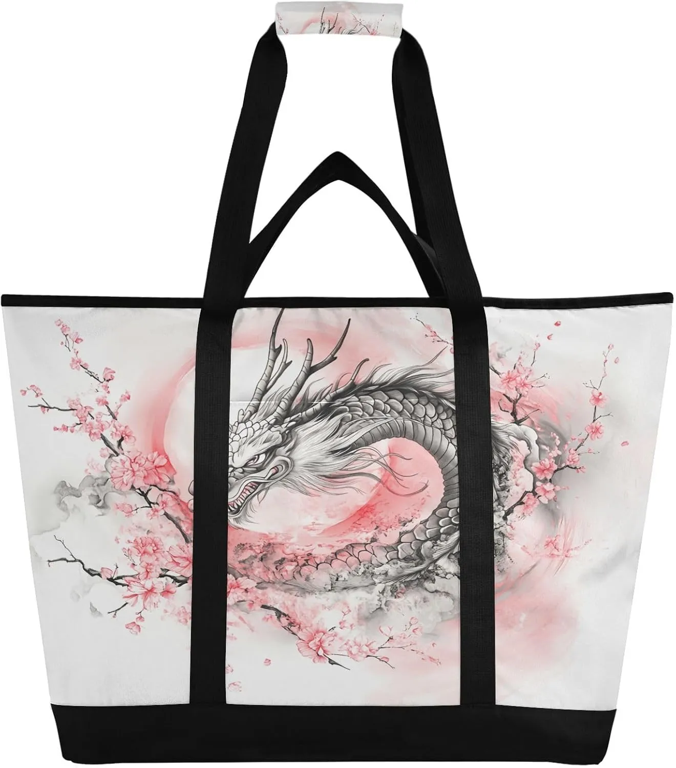Beautiful Japanese Dragon Reusable Insulated Lunchbox Cooler Bag, Leakproof Kitchen Grocery Bag Collapsible Portable Cooler Tote Bag for Picnic, Camping, Office, Travel