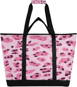 Beautiful Leopard Print Reusable Insulated Lunchbox Cooler Bag, Leakproof Kitchen Grocery Bag Collapsible Portable Cooler Tote Bag for Picnic, Camping, Office, Travel