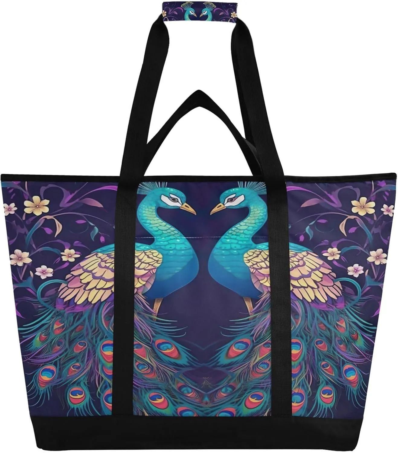 Beautiful Peacock Reusable Insulated Lunchbox Cooler Bag, Leakproof Kitchen Grocery Bag Collapsible Portable Cooler Tote Bag for Picnic, Camping, Office, Travel