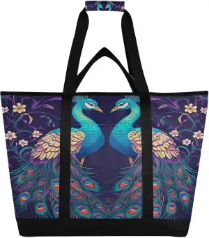 Beautiful Peacock Reusable Insulated Lunchbox Cooler Bag, Leakproof Kitchen Grocery Bag Collapsible Portable Cooler Tote Bag for Picnic, Camping, Office, Travel
