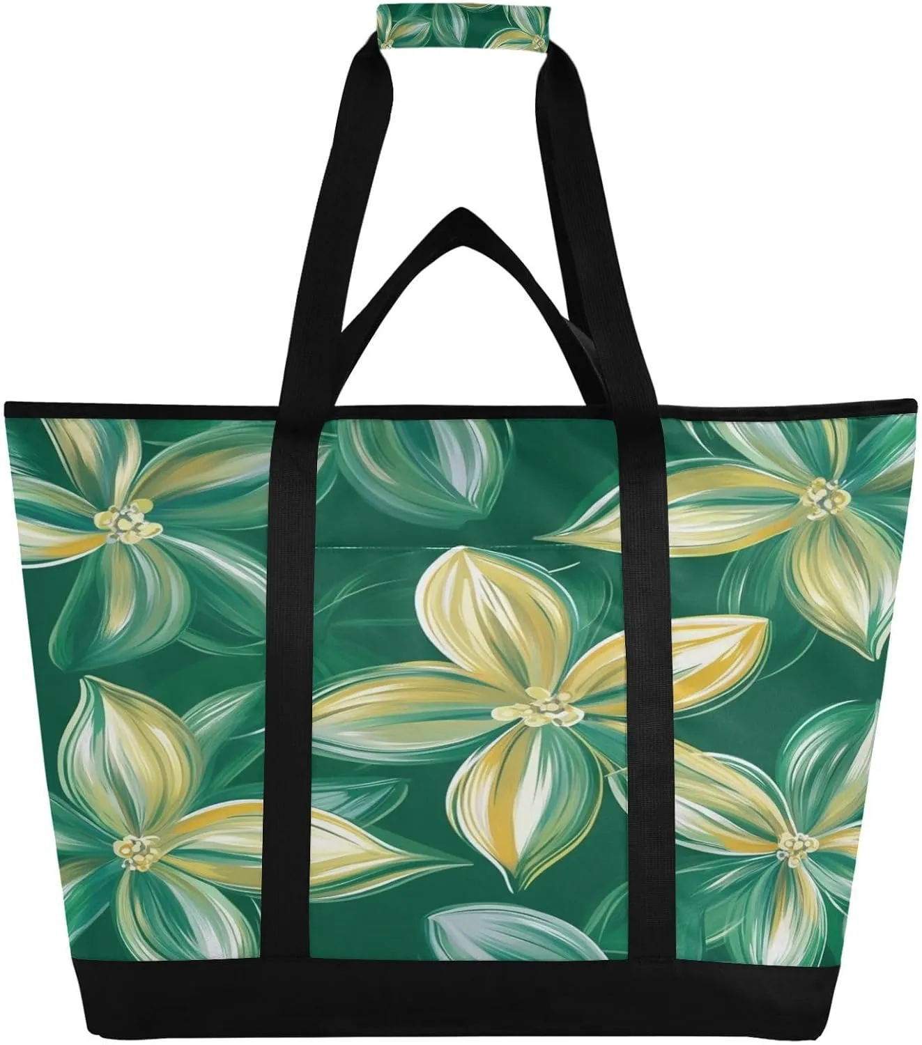 Beauty Flowers Reusable Insulated Lunchbox Cooler Bag, Leakproof Kitchen Grocery Bag Collapsible Portable Cooler Tote Bag for Picnic, Camping, Office, Travel