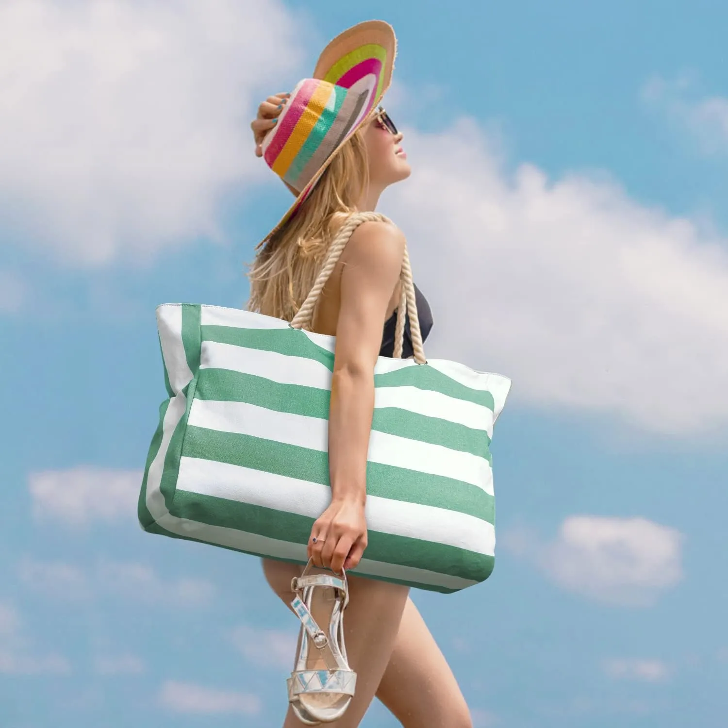 Becokan Beach Bags for Women Large Waterproof Beach Tote Bag Zipper Beach Bags Waterproof Sandproof Swim Pool Bag Large Tote