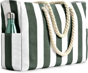 Becokan Women's Pool Swim Bag - Waterproof Sandproof Large Stripe Beach Tote with Zipper