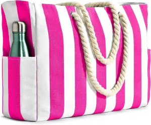 Becokan Women's Pool Swim Bag - Waterproof Sandproof Large Stripe Beach Tote with Zipper