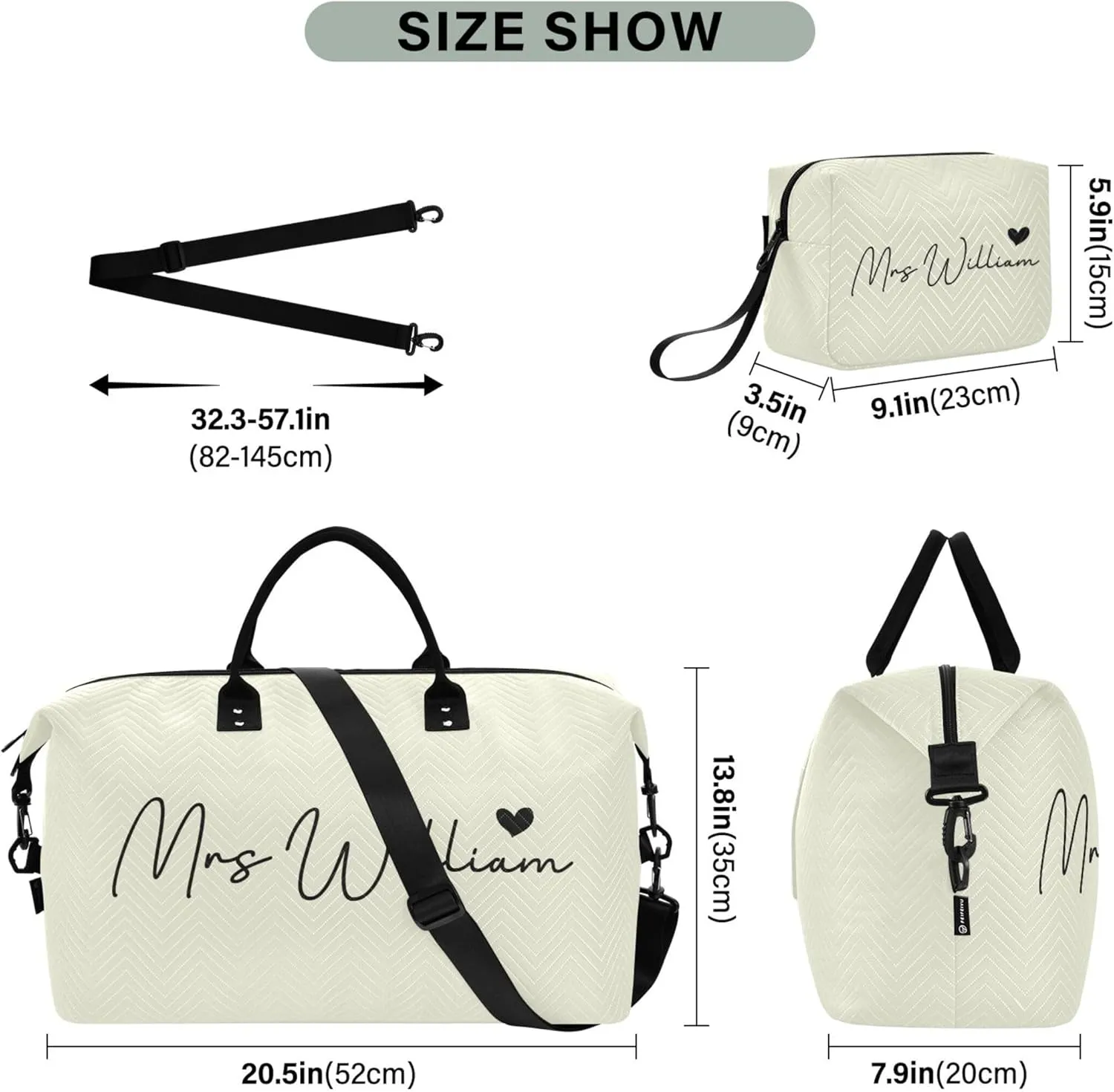 Beige Custom Travel Duffel Bag with Toiletry Bag Personalized Weekender Bag for Travel Business Sports Large Gym Carry On Bag for Women & Men