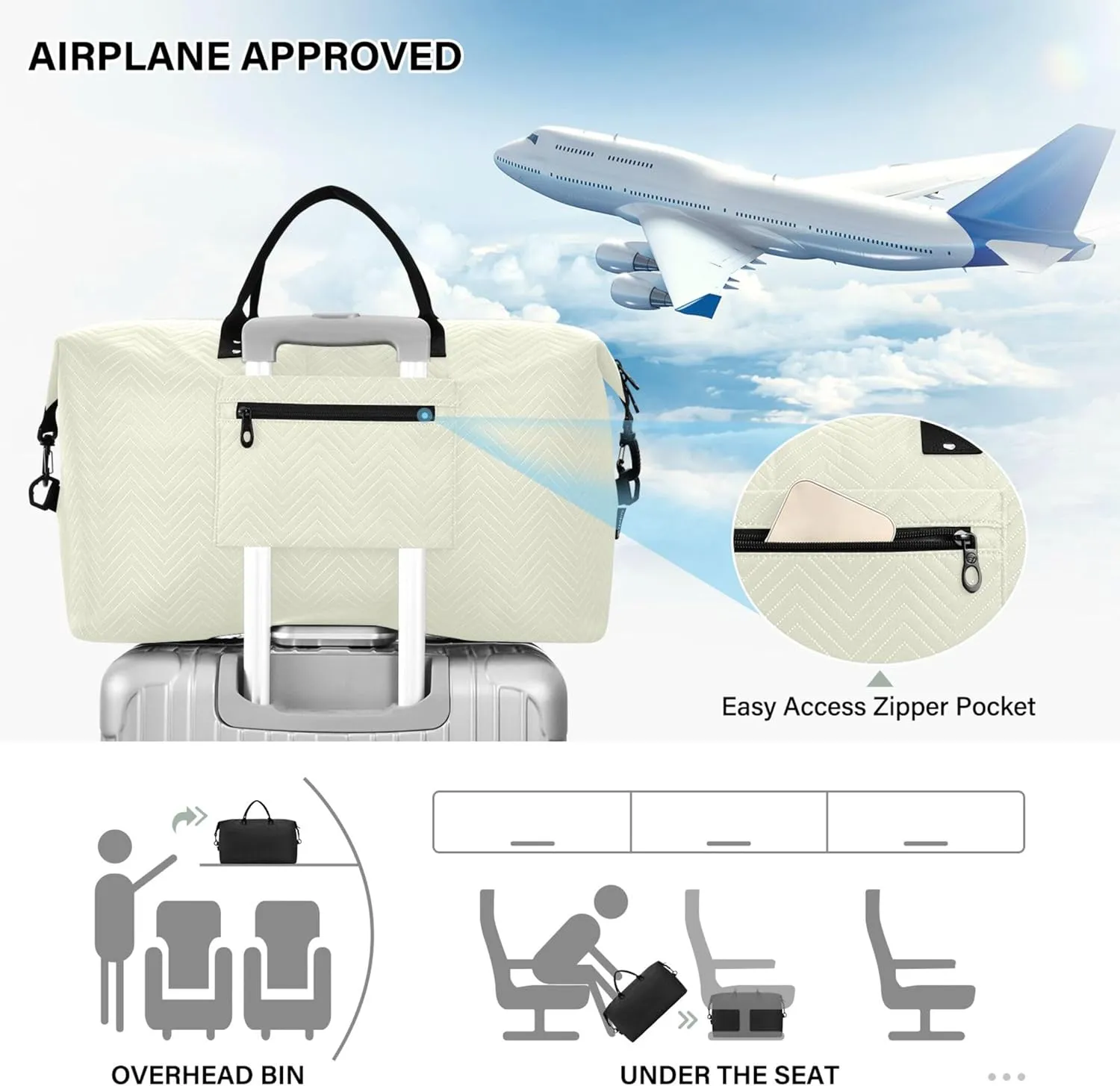 Beige Custom Travel Duffel Bag with Toiletry Bag Personalized Weekender Bag for Travel Business Sports Large Gym Carry On Bag for Women & Men