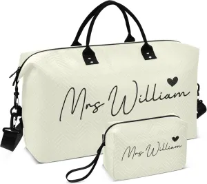Beige Custom Travel Duffel Bag with Toiletry Bag Personalized Weekender Bag for Travel Business Sports Large Gym Carry On Bag for Women & Men