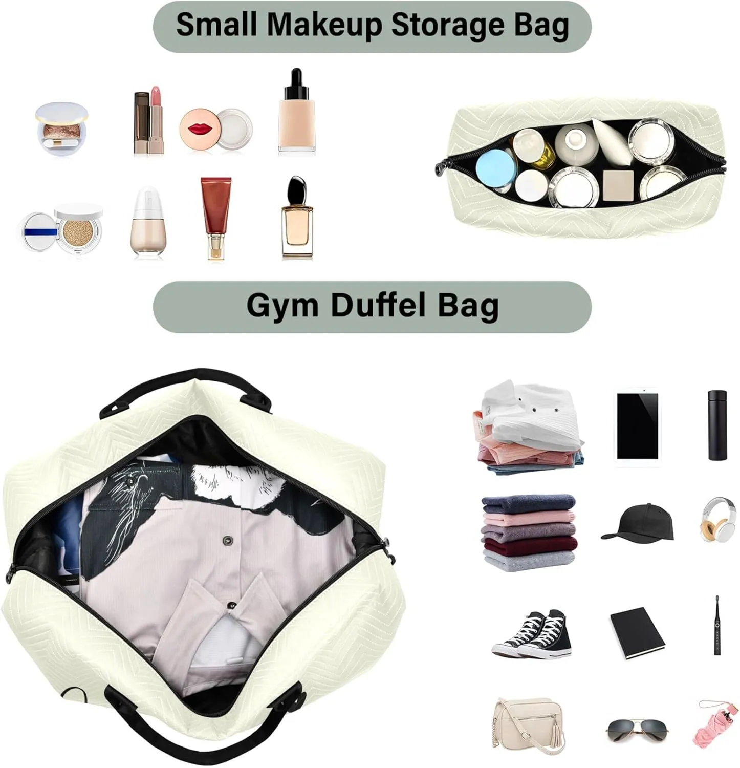 Beige Custom Travel Duffel Bag with Toiletry Bag Personalized Weekender Bag for Travel Business Sports Large Gym Carry On Bag for Women & Men