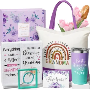 Best Grandma Gifts Mothers Day Gifts for Grandma from Granddaughter Grandchildren Grandkids, Grandma Birthday Gifts Basket for Nana Gigi Grandmother, New Grandma Gifts with Tumbler Canvas Tote Bag