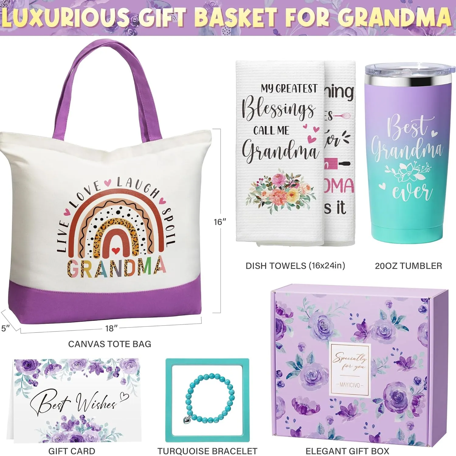Best Grandma Gifts Mothers Day Gifts for Grandma from Granddaughter Grandchildren Grandkids, Grandma Birthday Gifts Basket for Nana Gigi Grandmother, New Grandma Gifts with Tumbler Canvas Tote Bag