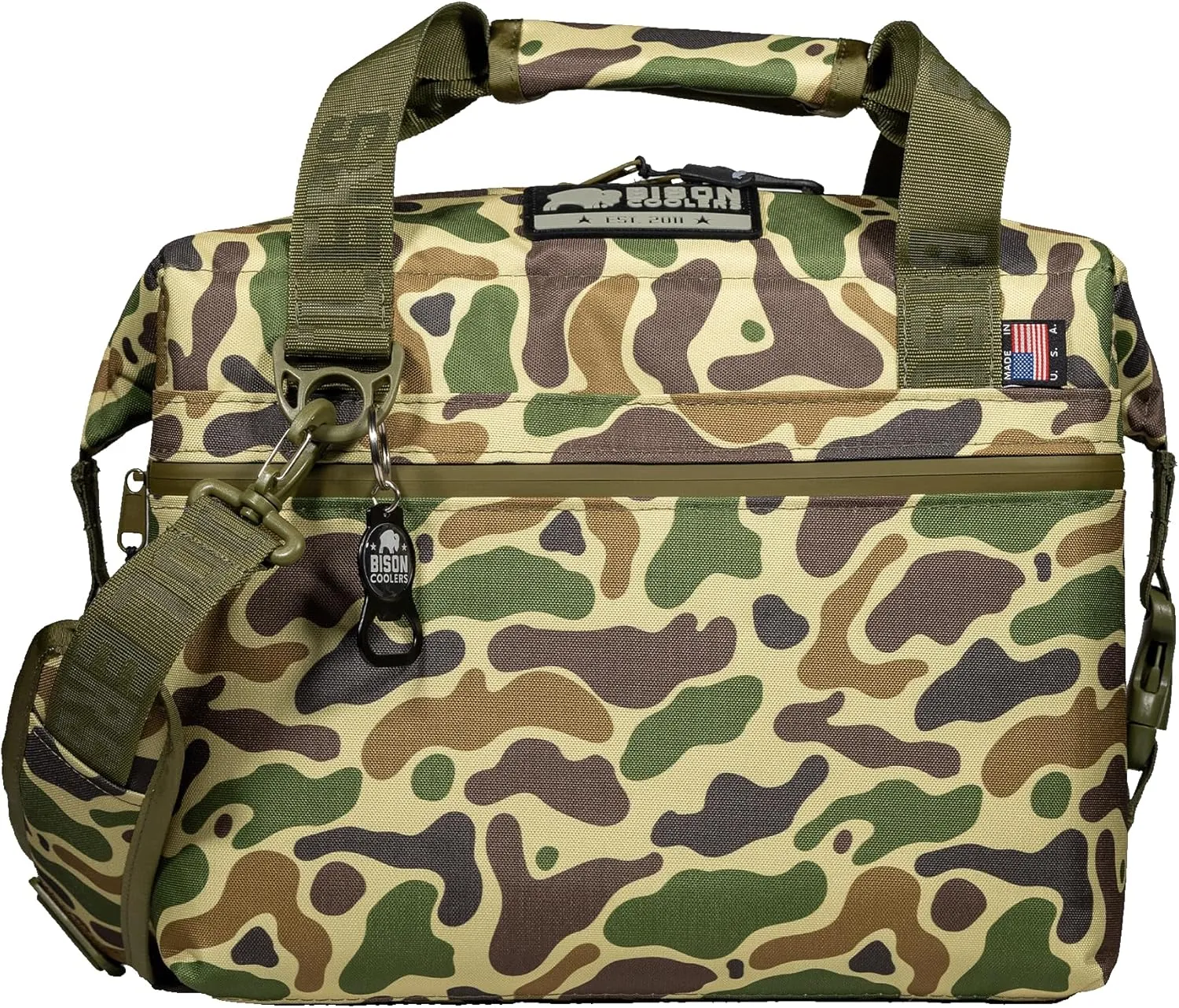 Bison Coolers Softpak 12 Can Made in USA, Soft Cooler Bag Insulated Leak Proof for Beach, Travel, Camping, Picnic, Car, Trips, 24  Hour Ice Retention, Duck Camo