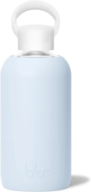 bkr - Little Smooth - Reusable Glass Water Bottle - 16oz - Fits in Cup Holder - Leakproof, Travel Friendly - BPA Free, Dishwasher Safe - Removable Silicone Sleeve & Carrying Loop