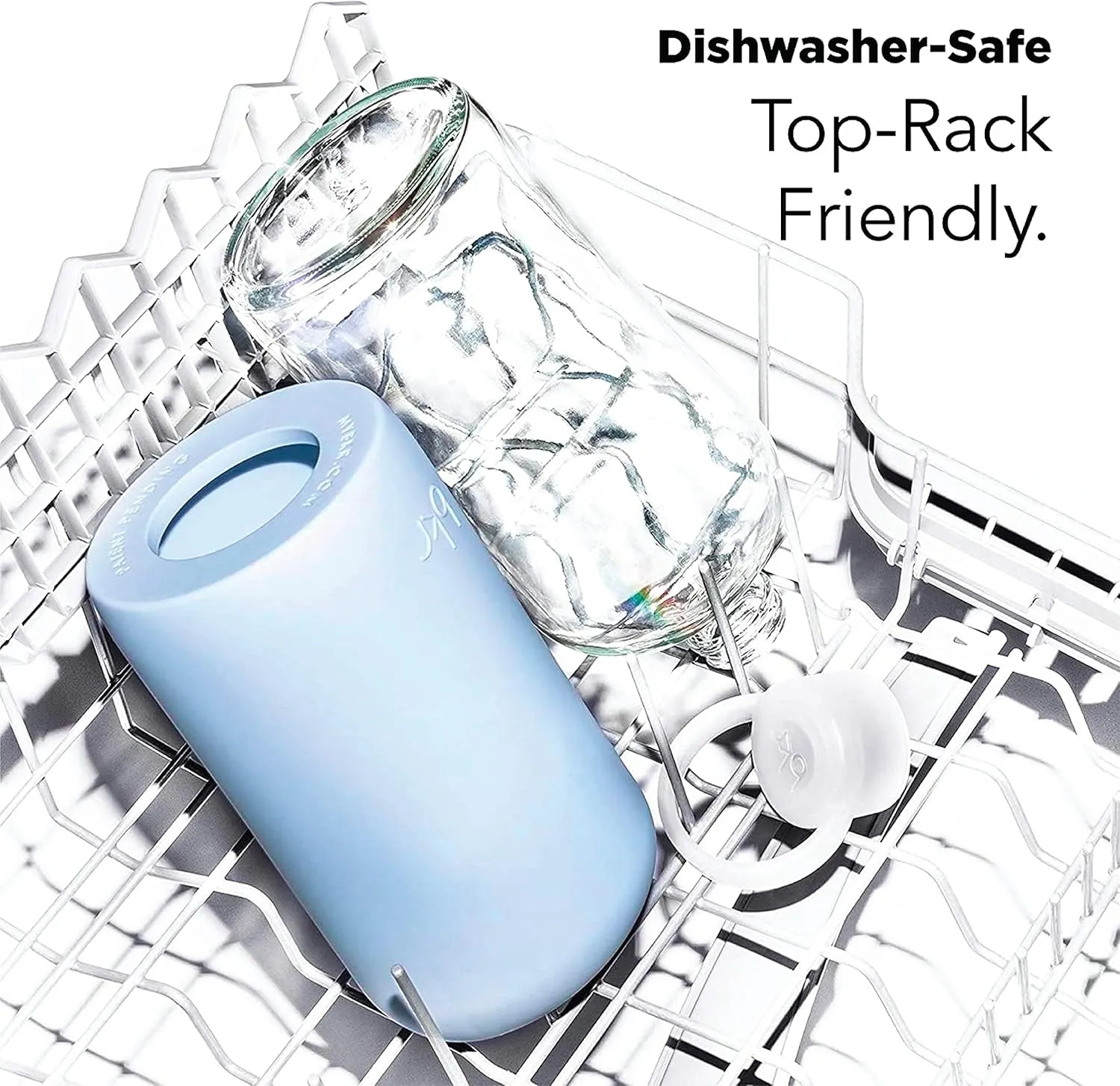 bkr - Little Smooth - Reusable Glass Water Bottle - 16oz - Fits in Cup Holder - Leakproof, Travel Friendly - BPA Free, Dishwasher Safe - Removable Silicone Sleeve & Carrying Loop