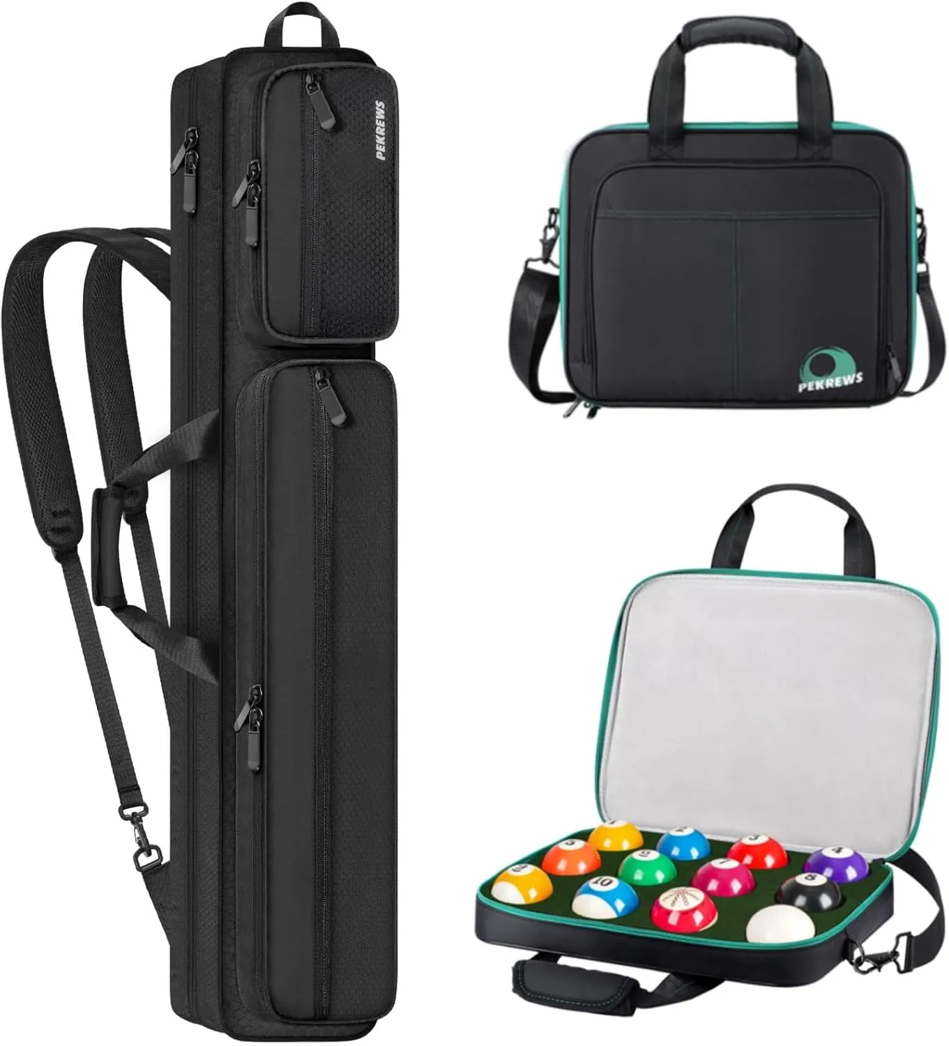 Black 4x5 Pool Cue and Pool Ball Case for 12 balls