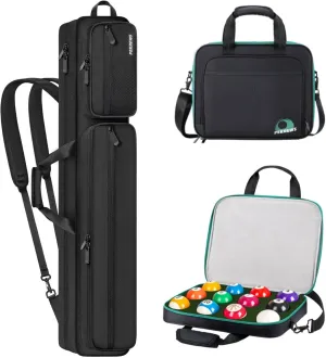 Black 4x5 Pool Cue and Pool Ball Case for 12 balls