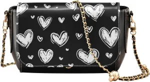 Black and White Romantic LoveCrossbody Bags for Women Fall Women's Shoulder Handbags with Credit Card Slots Travel Purses