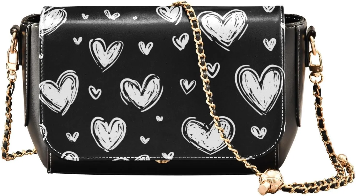 Black and White Romantic LoveCrossbody Bags for Women Fall Women's Shoulder Handbags with Credit Card Slots Travel Purses