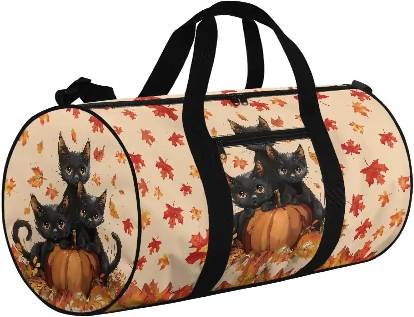Black Cat Gym Bag for Women Maple Leaf Zipper Duffel Bag with Inner Pocket Carry On Luggage Mens Gym Carry on Duffel Bags Carry On Tote Bags for Women Portable Fitness Tote