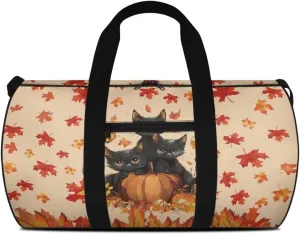 Black Cat Gym Bag for Women Maple Leaf Zipper Duffel Bag with Inner Pocket Carry On Luggage Mens Gym Carry on Duffel Bags Carry On Tote Bags for Women Portable Fitness Tote