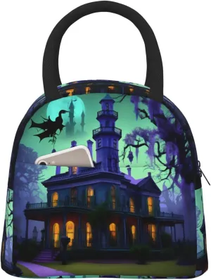 Black Haunted Mansion Print Large Capacity Reusable Insulated Cooler Lunch Container Lunch Bag Adults Container