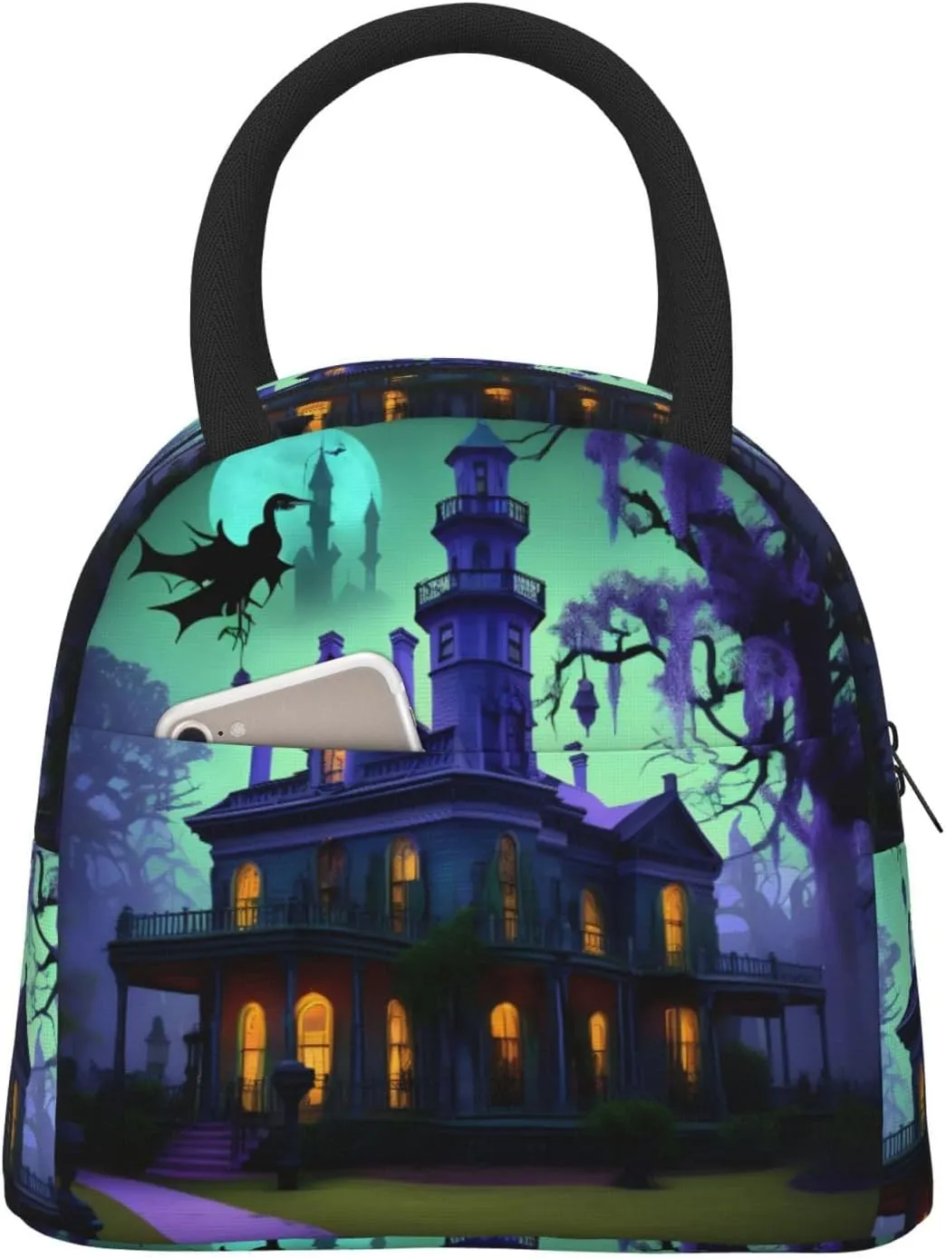 Black Haunted Mansion Print Large Capacity Reusable Insulated Cooler Lunch Container Lunch Bag Adults Container