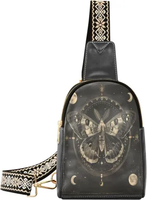 Black Moon Butterfly Stylish PU Leather Waist Pack Soft Waterproof Crossbody Bag with Metal Hardware Fits Keys Phone Passport for Work Walks Music Fests & Trips