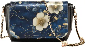 Blue and Gold Retro Romantic FlowersCrossbody Bag Womens Fall Women's Shoulder Handbags with Adjustable Strap Small Purses