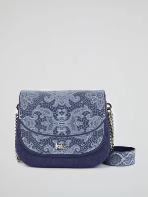 Blue Big Dafne Lace Shoulder Bag