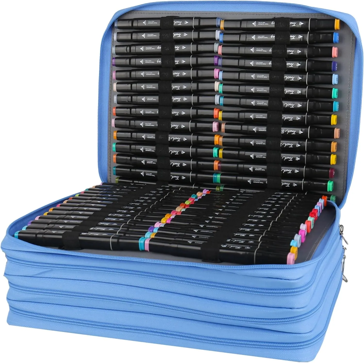 Blue Flower Marker Case, 224 Slots Alcohol Marker Case Markers Carrying Bag Holder for Art Sketch Marker, Permanent Paint Marker, Dry Erase Marker, Repair Pen, Color Highlighte Art Supplies