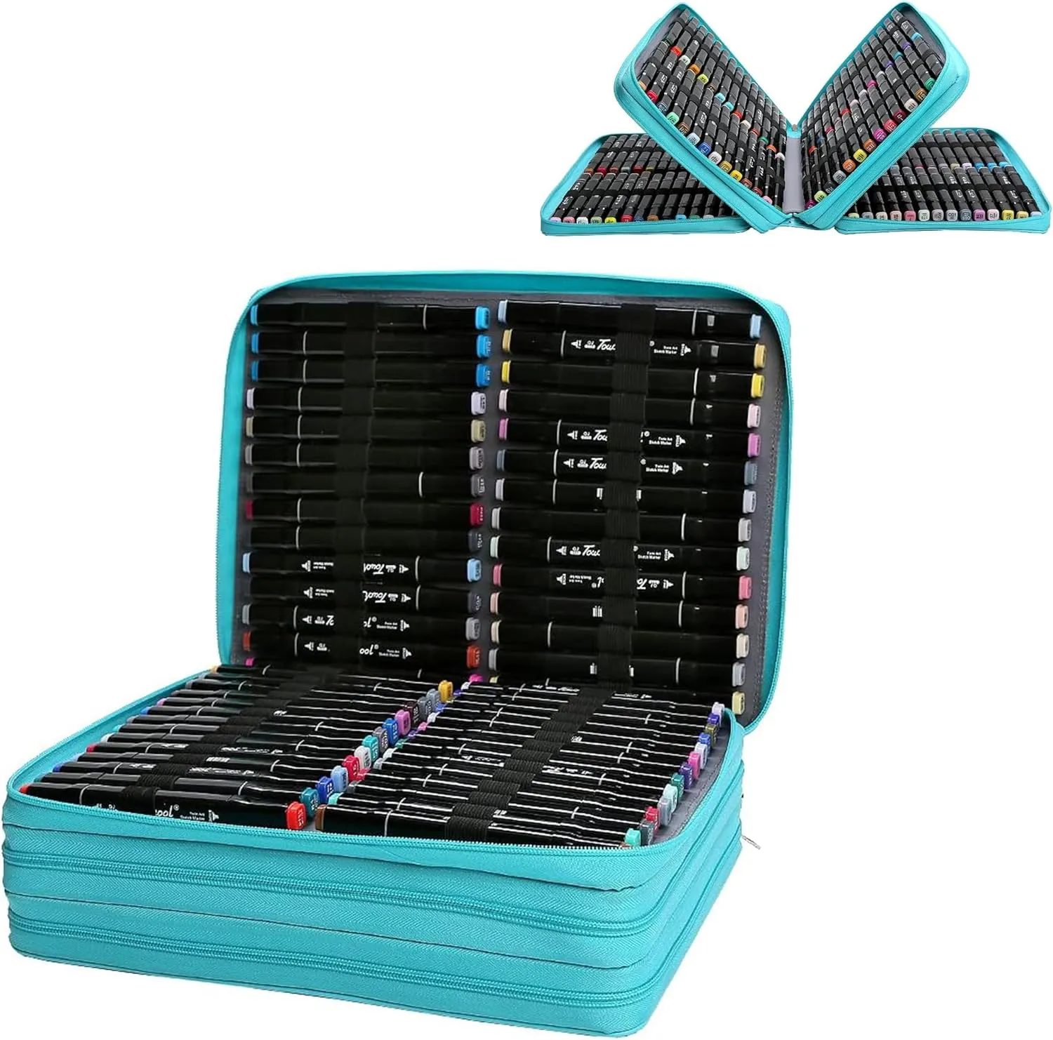 Blue Marker Case, 168 Slots Alcohol Marker Case Markers Carrying Bag Holder for Art Sketch Marker, Permanent Paint Marker, Dry Erase Marker, Repair Marker Pen, Color Highlighte Art Supplies