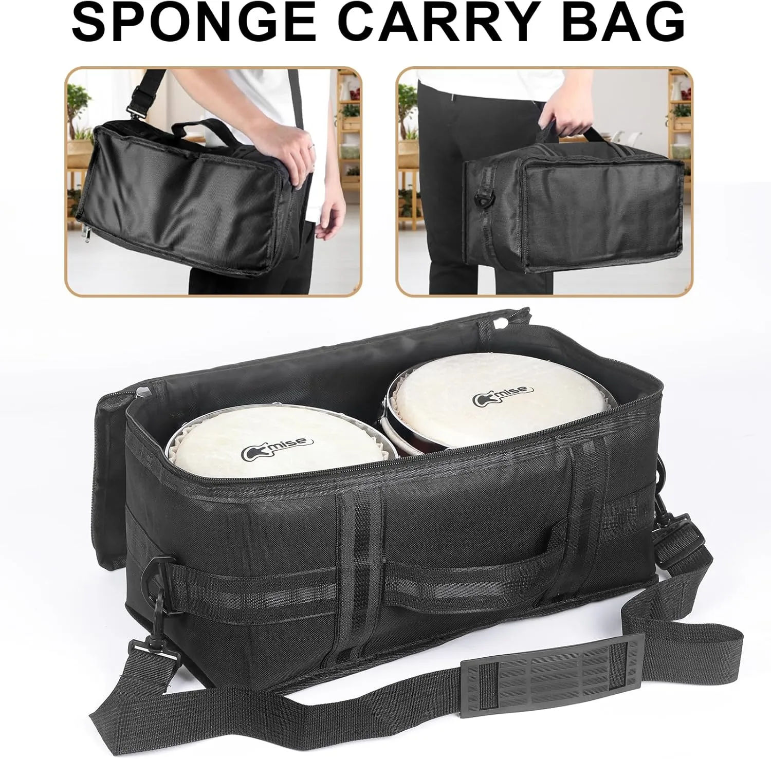 Bongo Drums 6.5” and 7.5”, Birch Percussion Instrument Bongos for Adults Beginners,Buffalo Hand Drum with Carry Bag and Tuning Wrench for Education and Practice.