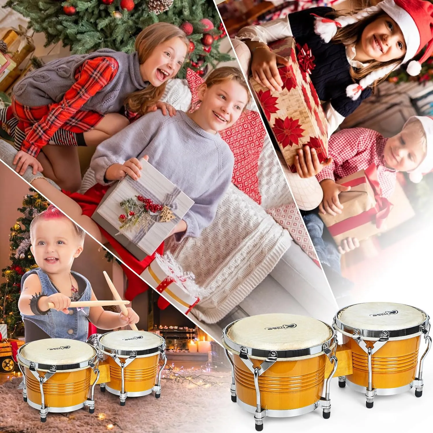 Bongo Drums 6.5” and 7.5”, Birch Percussion Instrument Bongos for Adults Beginners,Buffalo Hand Drum with Carry Bag and Tuning Wrench for Education and Practice.