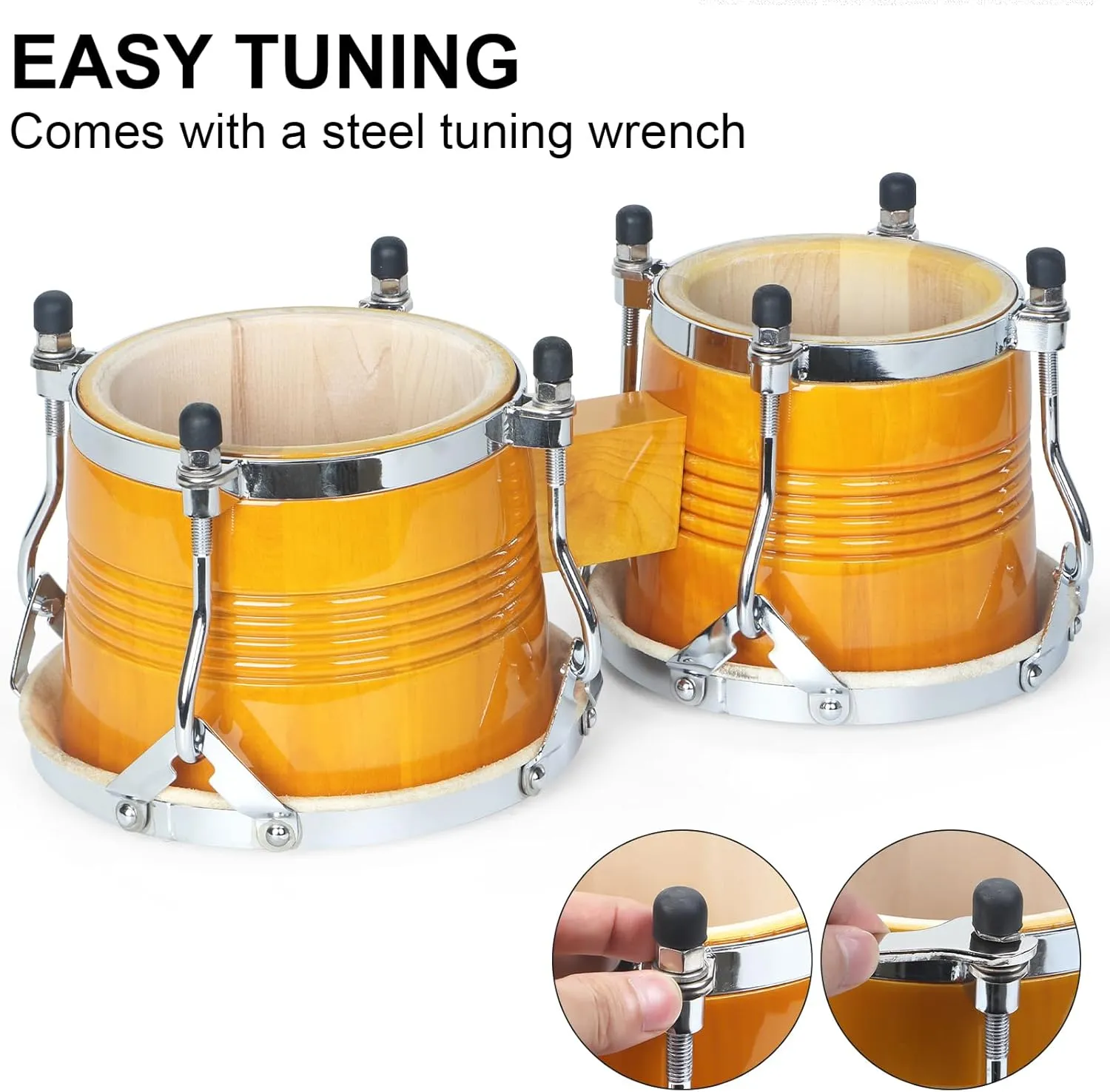 Bongo Drums 6.5” and 7.5”, Birch Percussion Instrument Bongos for Adults Beginners,Buffalo Hand Drum with Carry Bag and Tuning Wrench for Education and Practice.