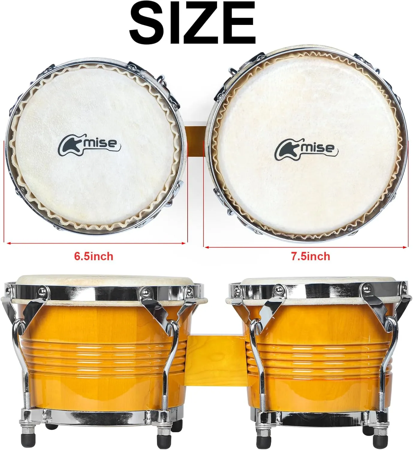 Bongo Drums 6.5” and 7.5”, Birch Percussion Instrument Bongos for Adults Beginners,Buffalo Hand Drum with Carry Bag and Tuning Wrench for Education and Practice.